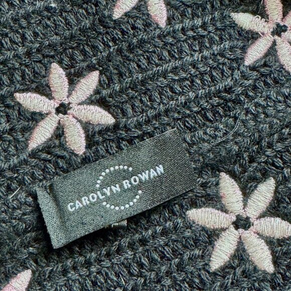 Carolyn Rowan Flowers Embroidered  with Crystals Ribbed  Wool Beanie - Picture 5 of 6